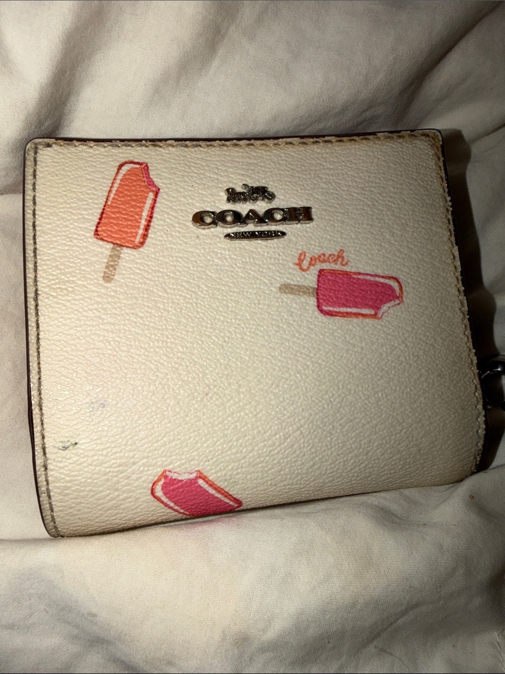 Coach Cream Wallet with Pink and Orange Popsicle Motifs